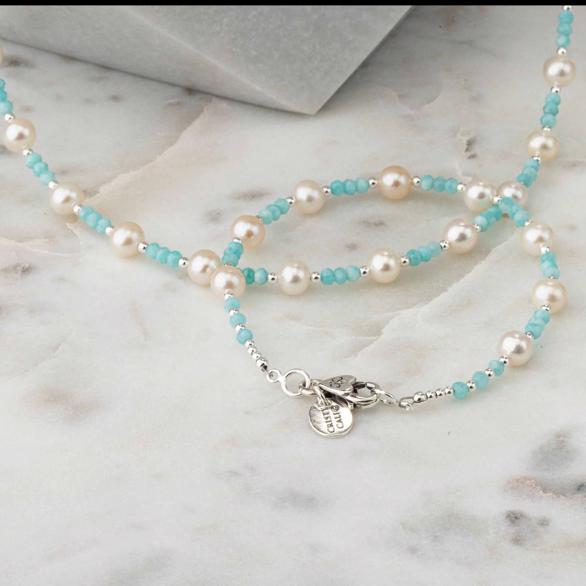Breakfast at Cristy's Signature Pearl & Amazonite Bracelet