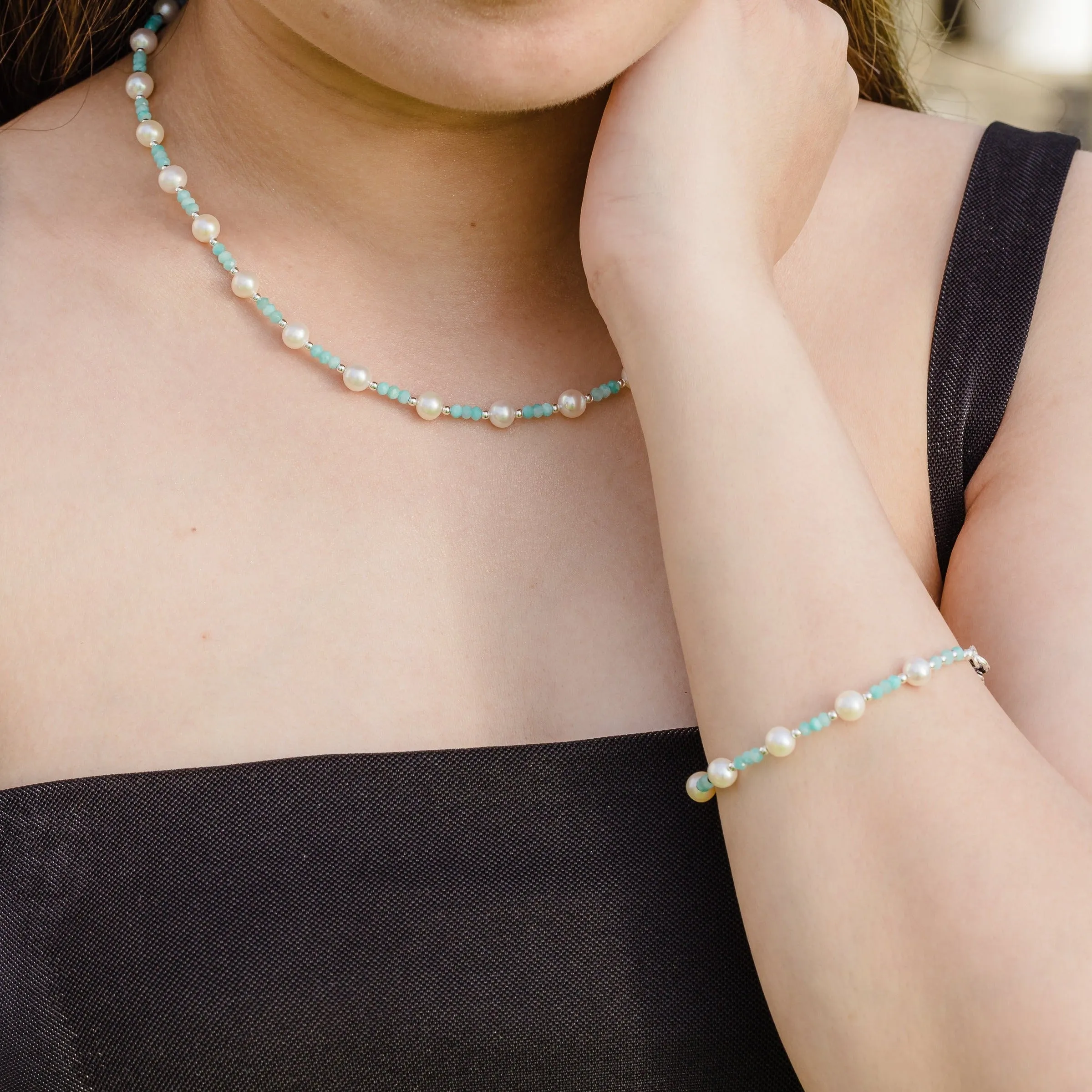 Breakfast at Cristy's Signature Pearl & Amazonite Bracelet