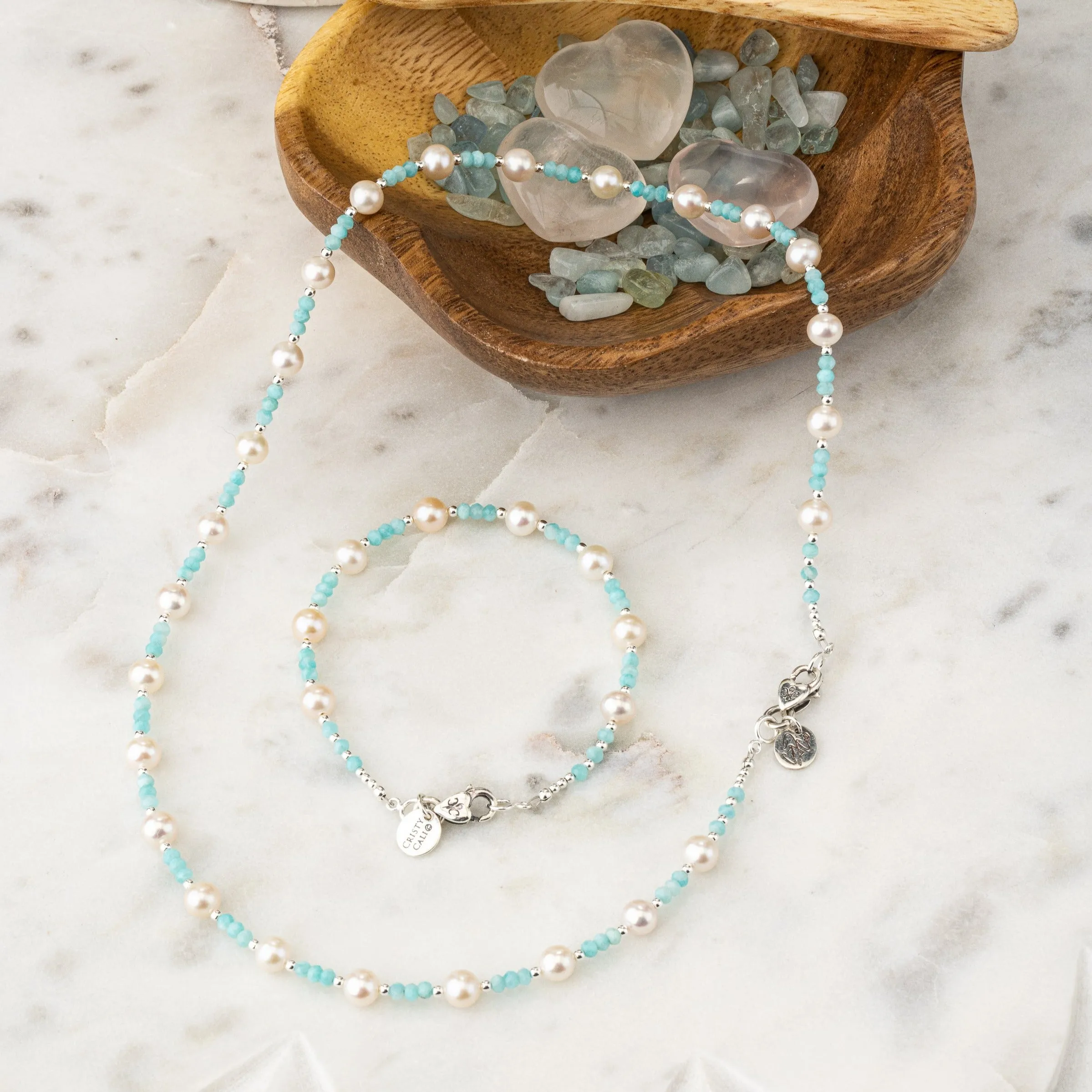 Breakfast at Cristy's Signature Pearl & Amazonite Bracelet
