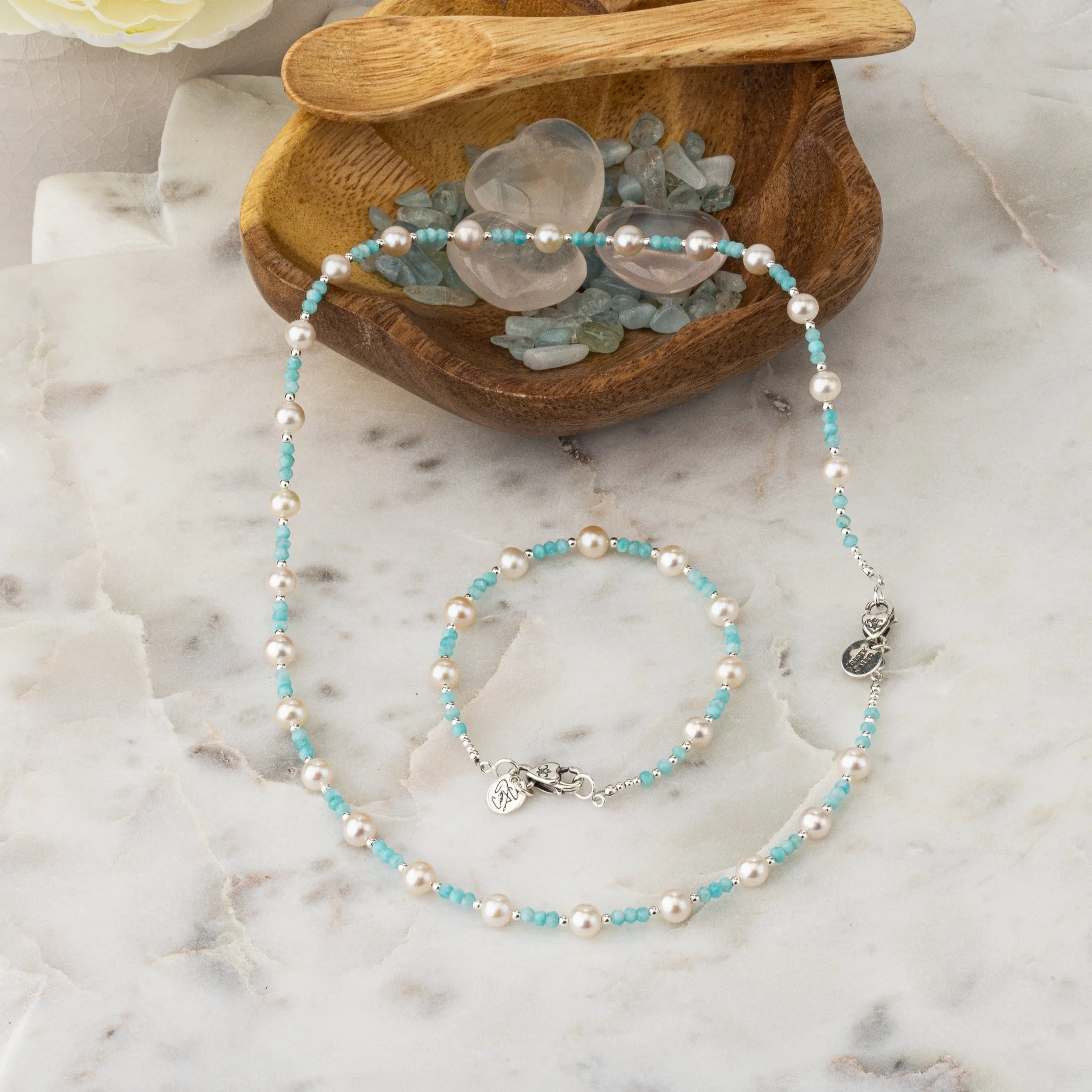 Breakfast at Cristy's Signature Pearl & Amazonite Bracelet