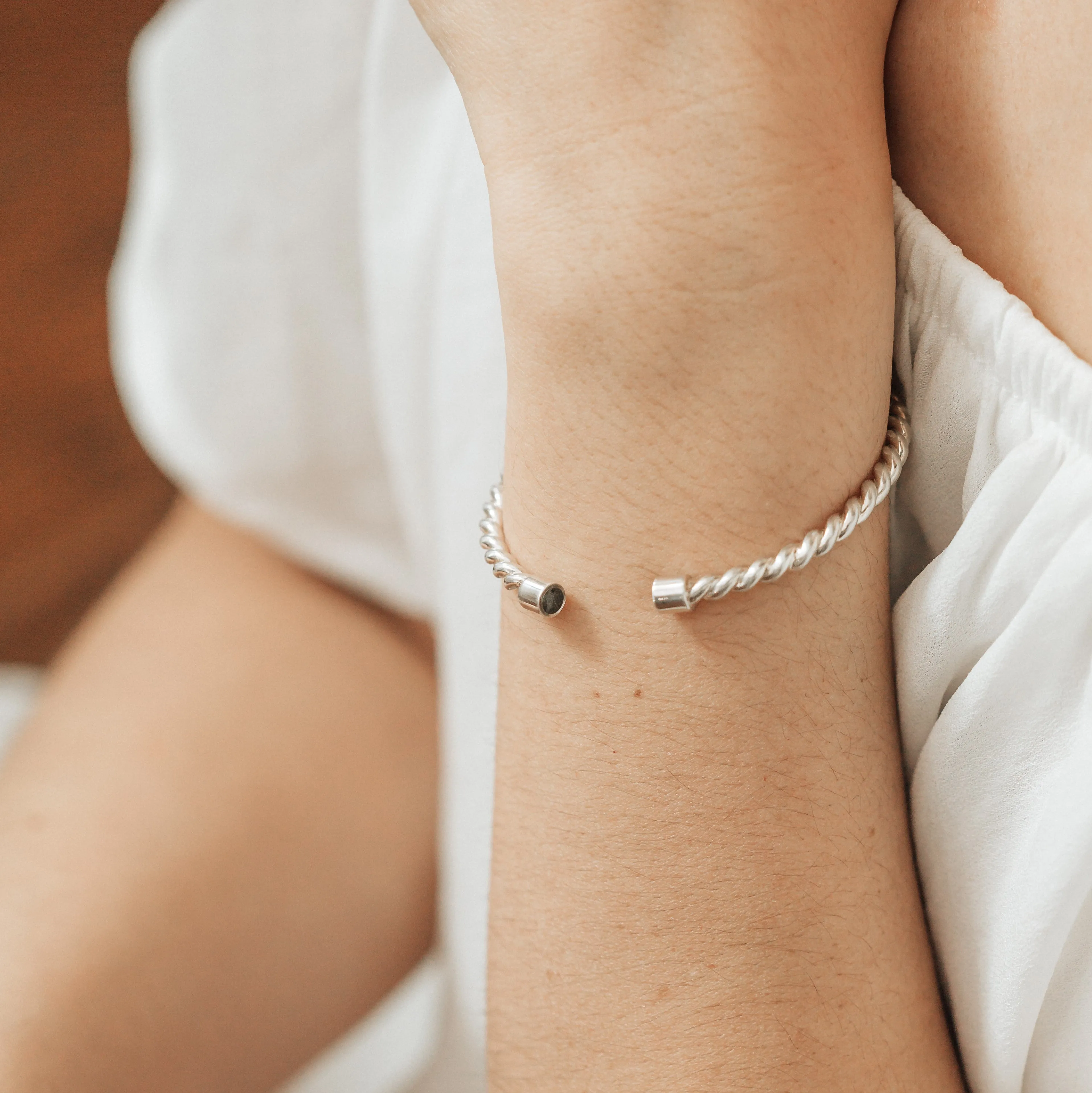 Cable Cuff Cremation Bracelet in Sterling Silver
