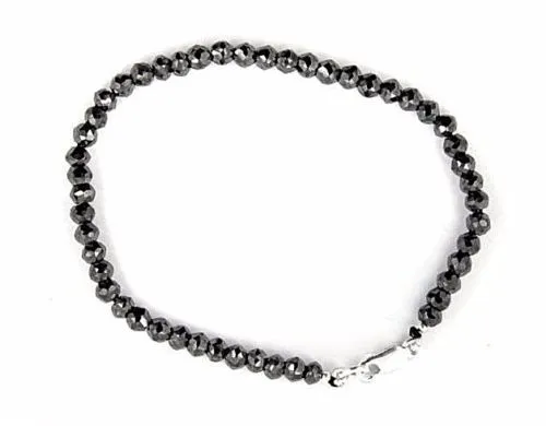 Certified 4 mm Black Diamonds Beaded Bracelet with Sterling Silver, Great Sparkle with Excellent Quality