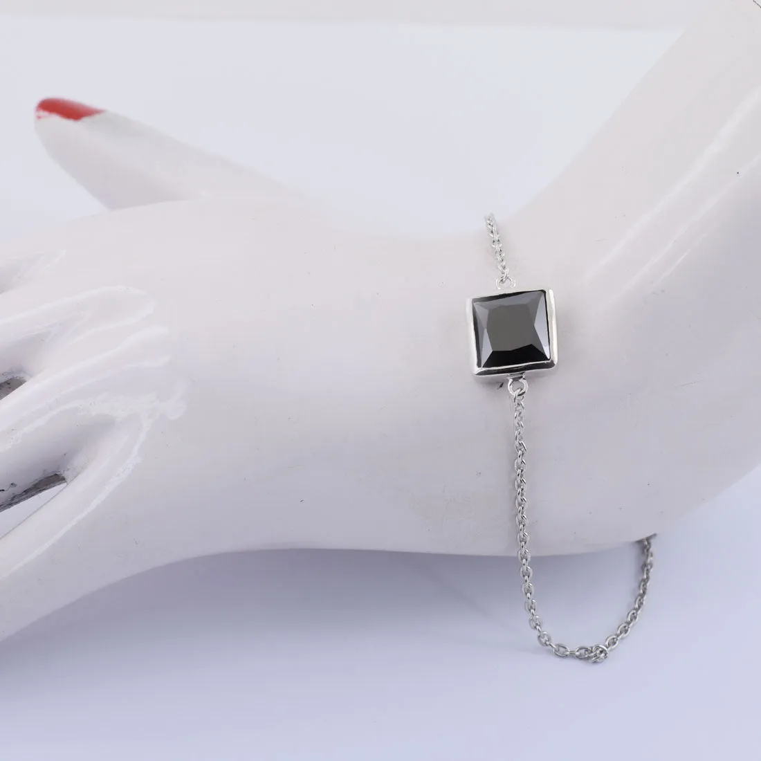 Certified Black Diamond Chain Bracelet in Bezel, 5 Ct Princess Cut! Very Elegant & Great Shine