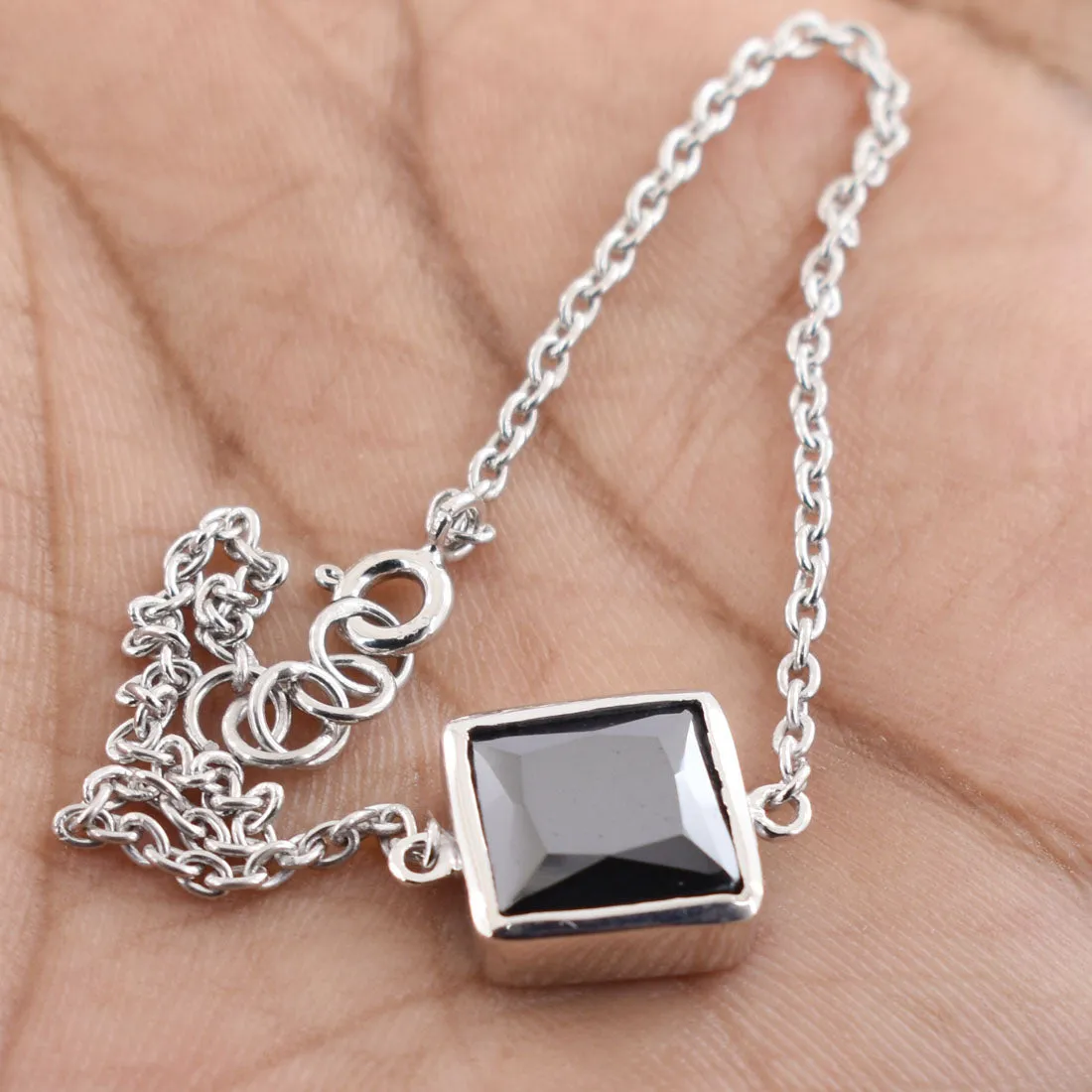 Certified Black Diamond Chain Bracelet in Bezel, 5 Ct Princess Cut! Very Elegant & Great Shine