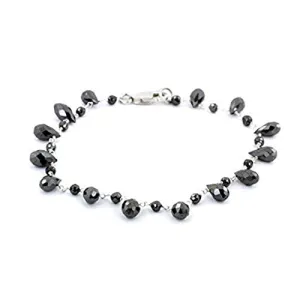 Certified Black Drop Faceted Diamond Beads Bracelet in 925 Silver, Latest Collection & Great Shine