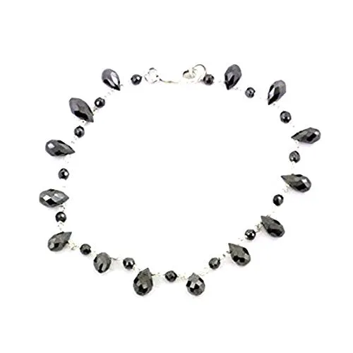 Certified Black Drop Faceted Diamond Beads Bracelet in 925 Silver, Latest Collection & Great Shine