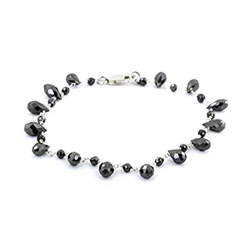 Certified Black Drop Faceted Diamond Beads Bracelet in 925 Silver, Latest Collection & Great Shine