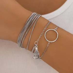 Chc Multi-Layered Tassel Ring Bracelet Set