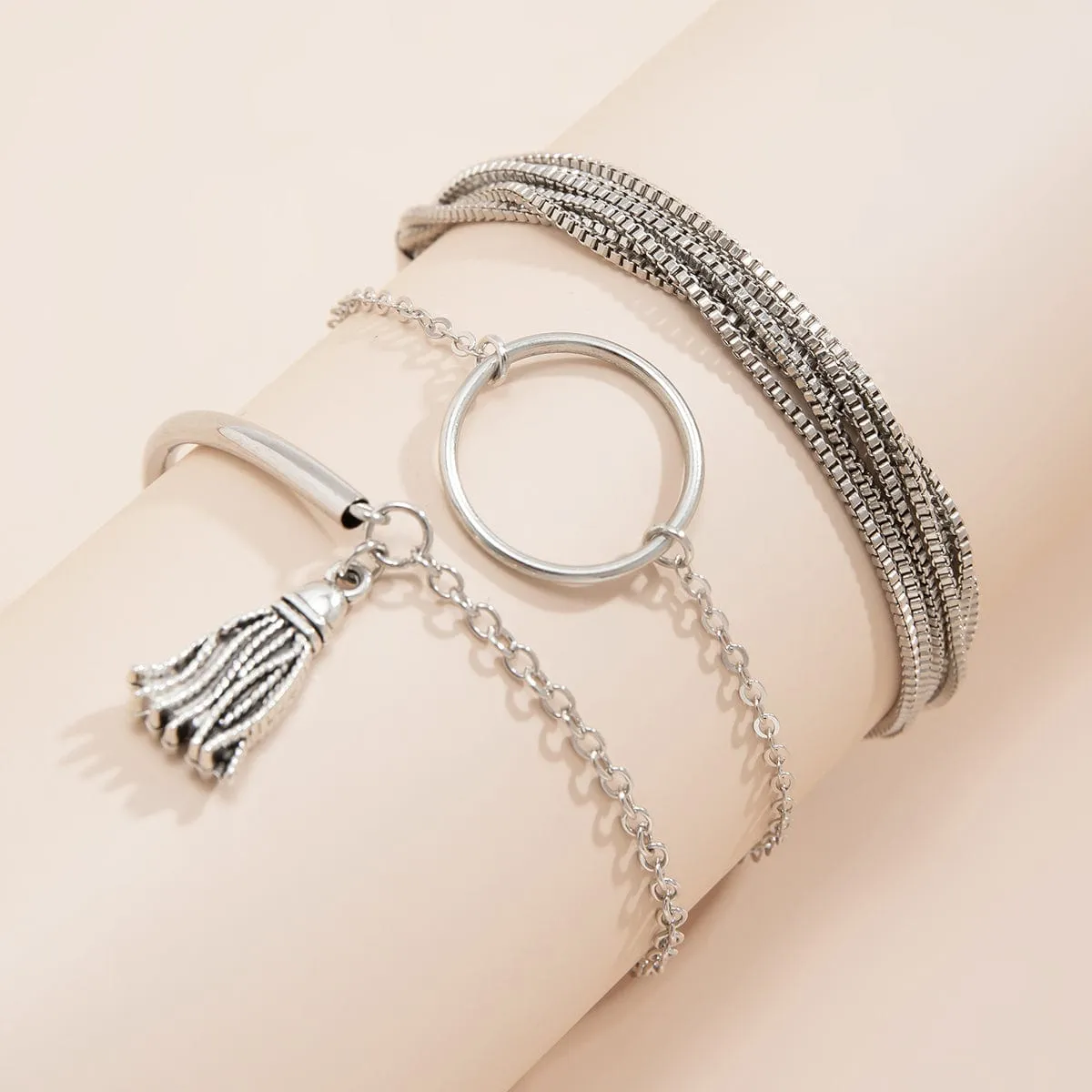 Chc Multi-Layered Tassel Ring Bracelet Set