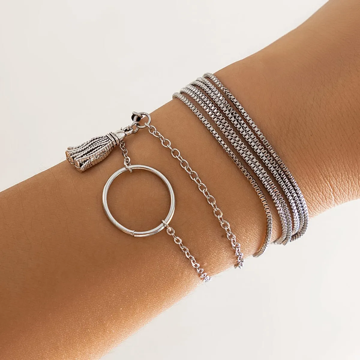 Chc Multi-Layered Tassel Ring Bracelet Set