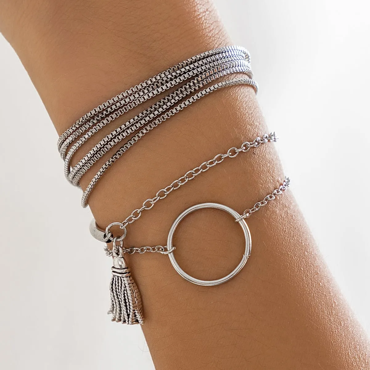 Chc Multi-Layered Tassel Ring Bracelet Set