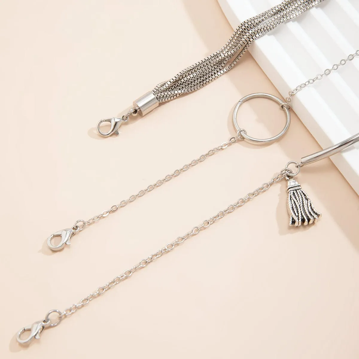 Chc Multi-Layered Tassel Ring Bracelet Set