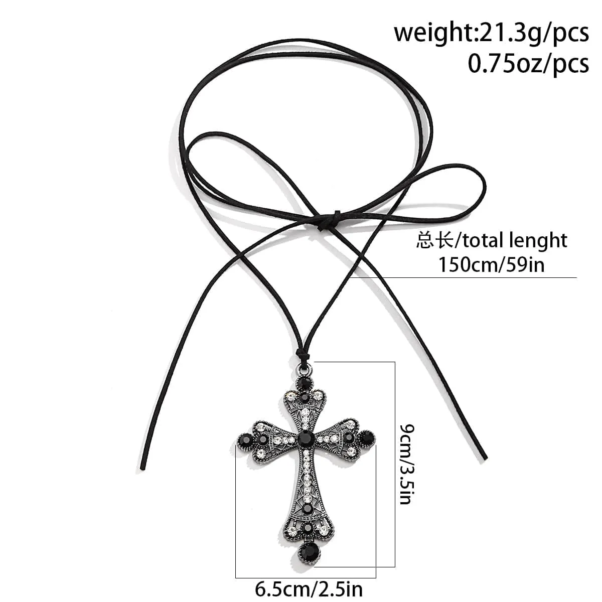 Chic Crystal Inlaid Hollowed-out Cross Pendant Velvet String Necklace