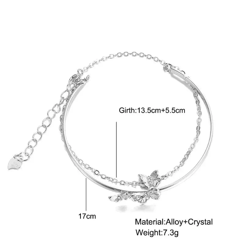 Chic CZ Inlaid Butterfly Charm Cable Chain Bangle Bracelet