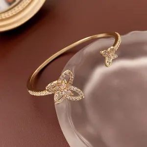 Chic CZ Inlaid Duo Butterfly Bangle Bracelet
