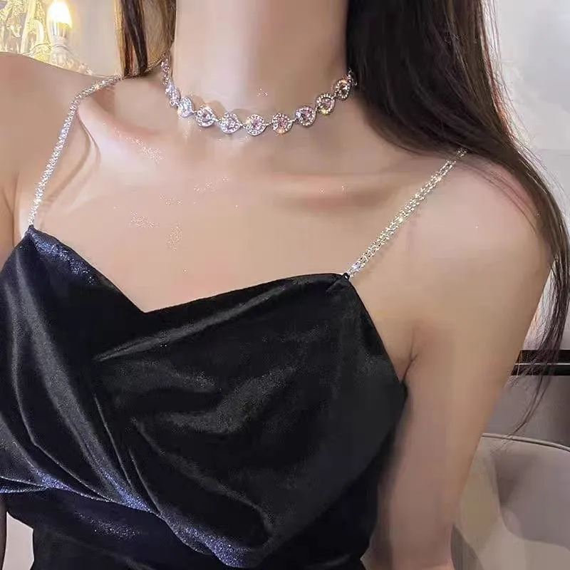 Chic CZ Inlaid Pink Diamond Heart Necklace