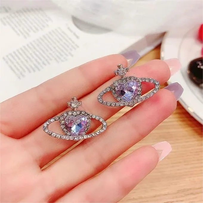Chic CZ Inlaid Purple Saturn Necklace Earrings Bracelet Set