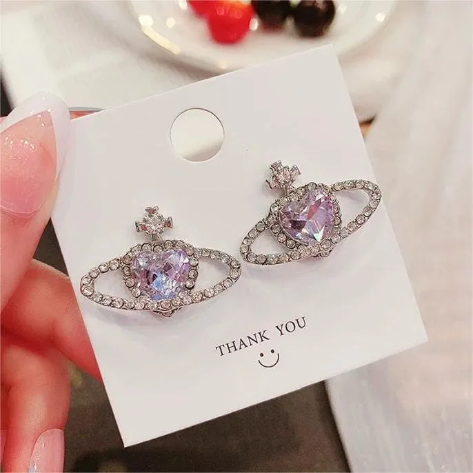 Chic CZ Inlaid Purple Saturn Necklace Earrings Bracelet Set