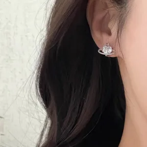 Chic CZ Inlaid Rhinestone Saturn Heart Earrings
