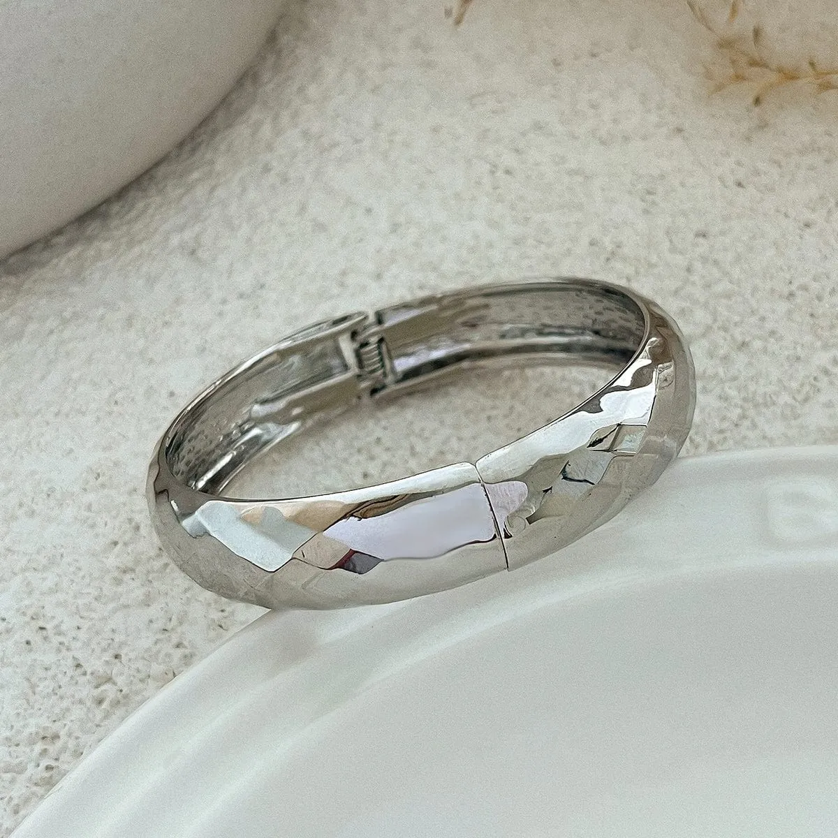 Chic Gold Silver Plated Cut Surface Bangle Bracelet