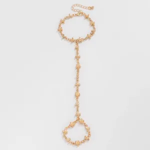 Chic Gold Silver Plated Flower Cable Chain Finger Ring Bracelet