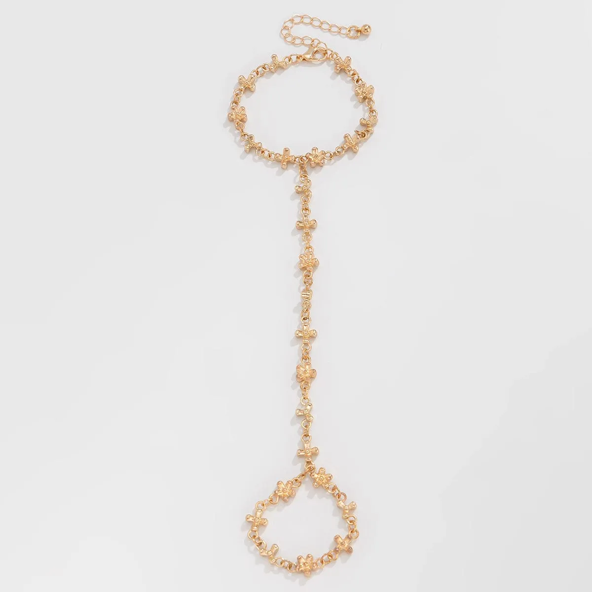 Chic Gold Silver Plated Flower Cable Chain Finger Ring Bracelet