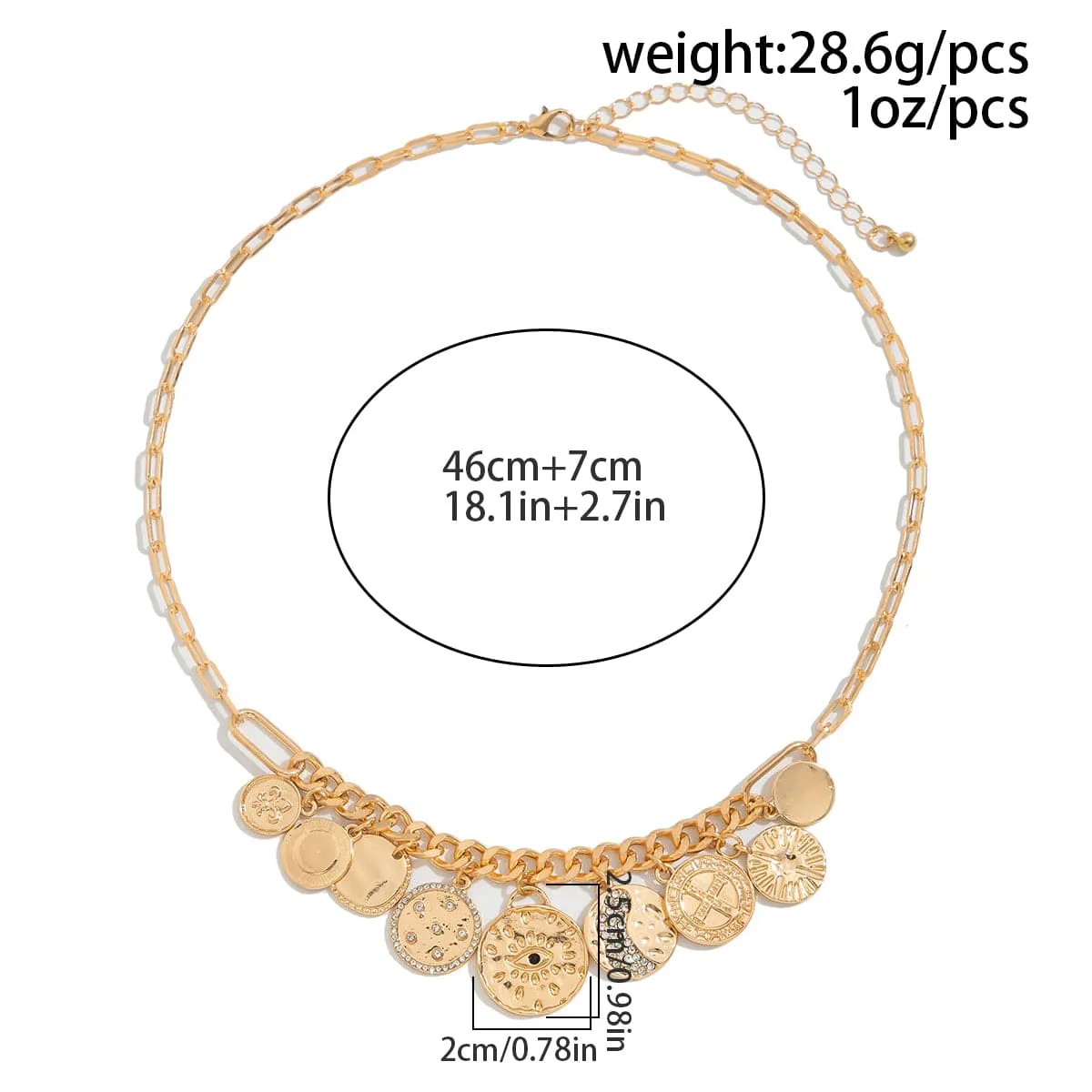 Chic Rhinestone Inlaid Relief Round Disk Tassel Necklace