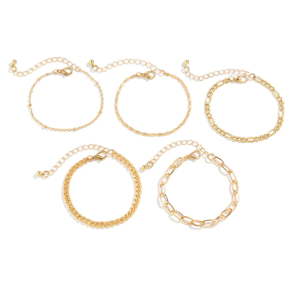 Classic 5 Pcs Cable Chain Stackable Bracelet Set