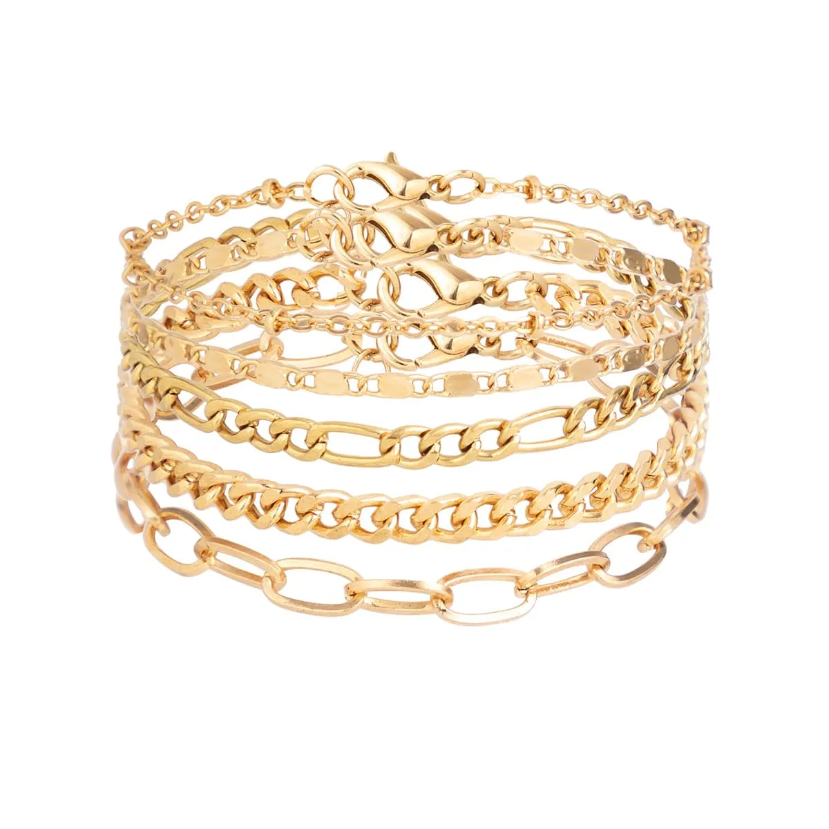 Classic 5 Pcs Cable Chain Stackable Bracelet Set