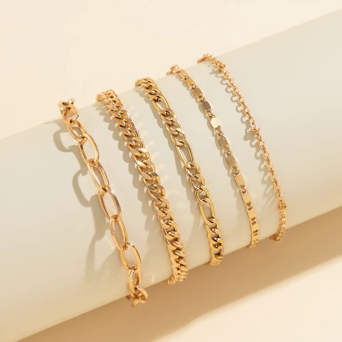 Classic 5 Pcs Cable Chain Stackable Bracelet Set