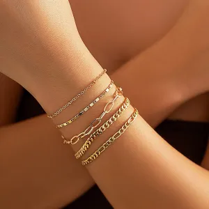 Classic 5 Pcs Cable Chain Stackable Bracelet Set