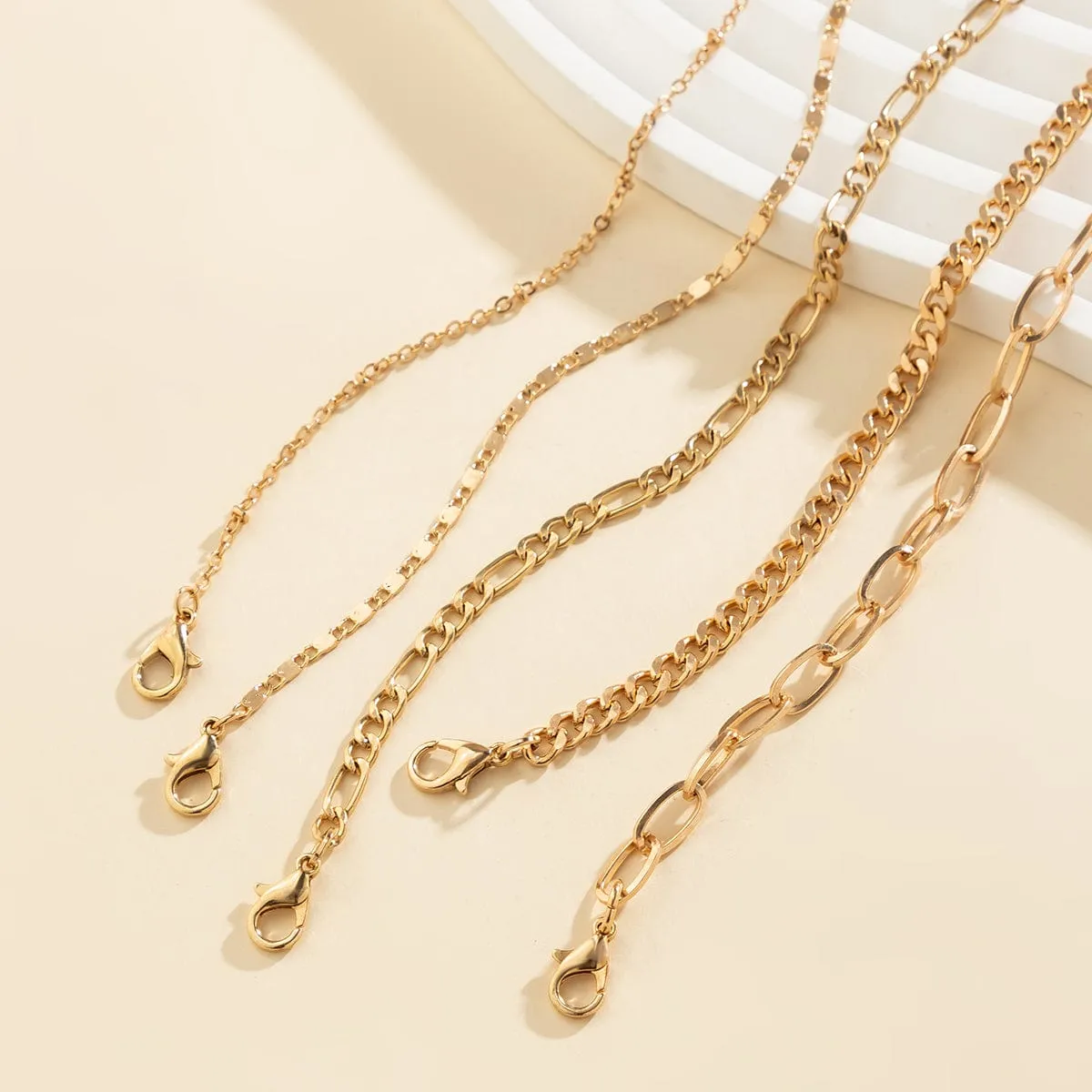 Classic 5 Pcs Cable Chain Stackable Bracelet Set