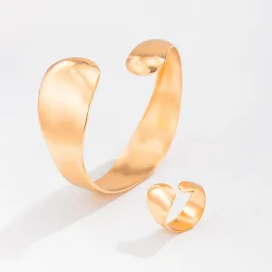 Classic Glossy Open Ring Bangle Bracelet Set