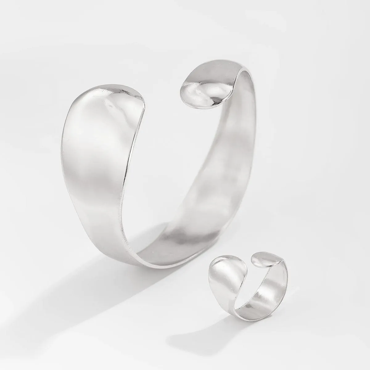 Classic Glossy Open Ring Bangle Bracelet Set