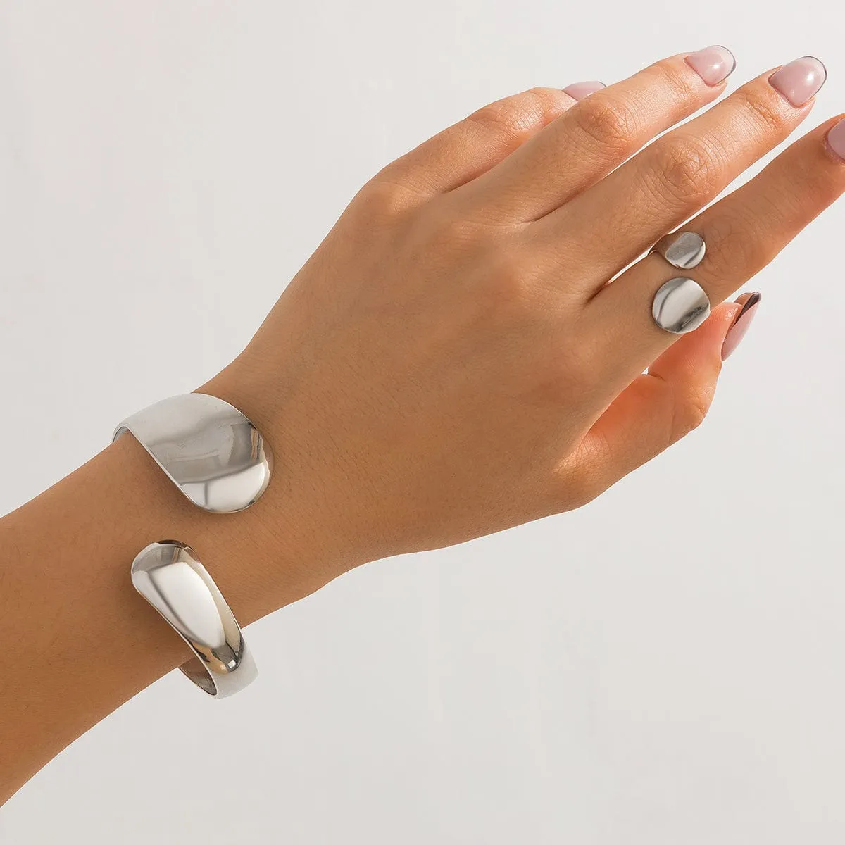 Classic Glossy Open Ring Bangle Bracelet Set