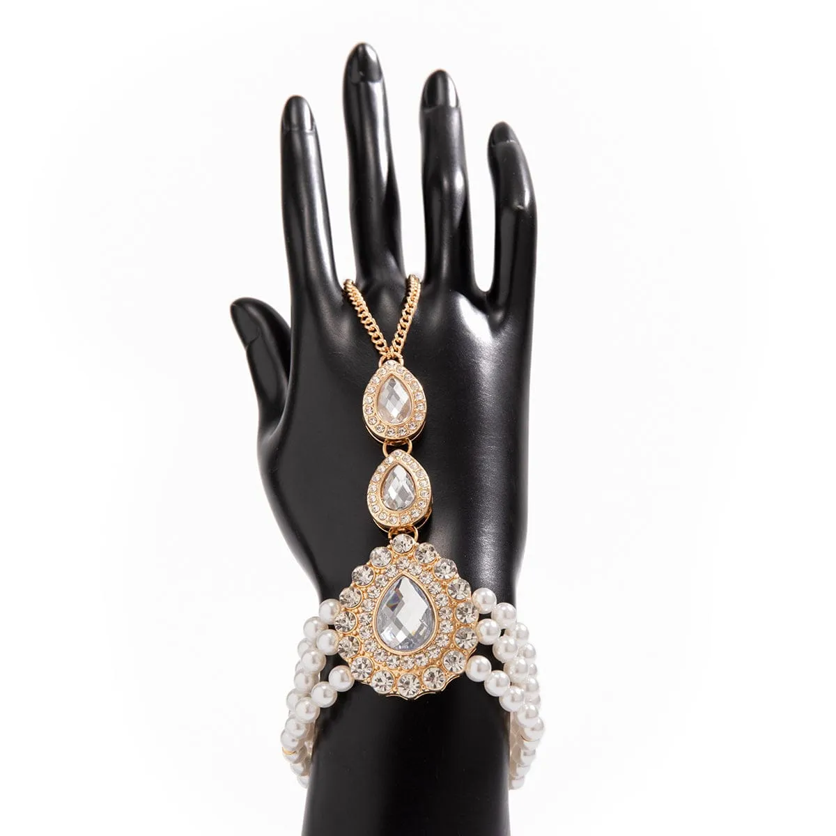 Classic Layered Emerald CZ Inlaid Pearl Chain Bracelet