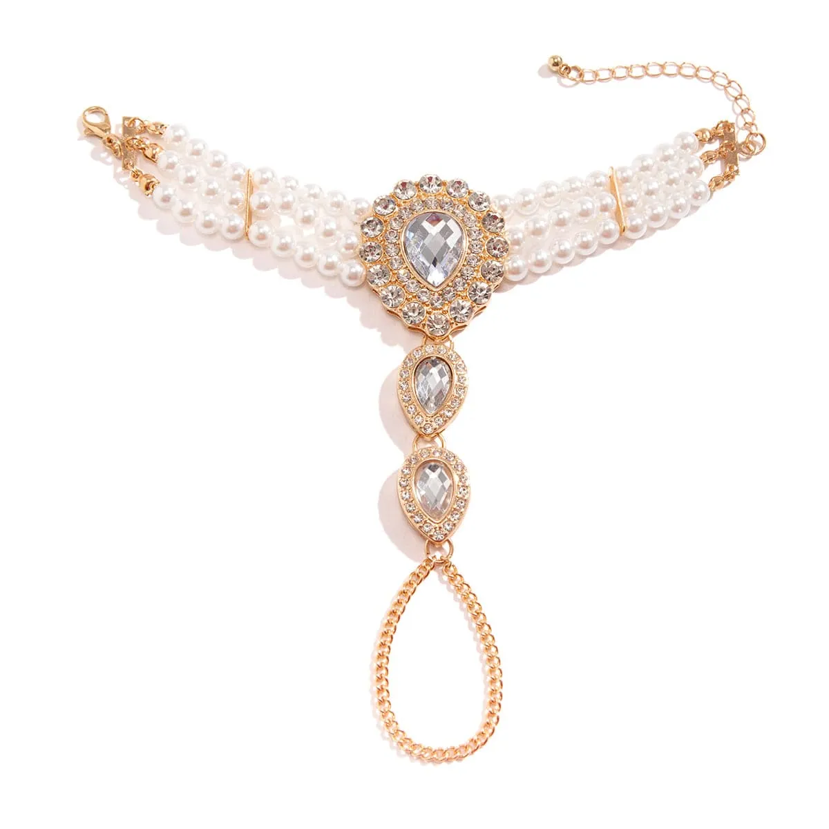 Classic Layered Emerald CZ Inlaid Pearl Chain Bracelet