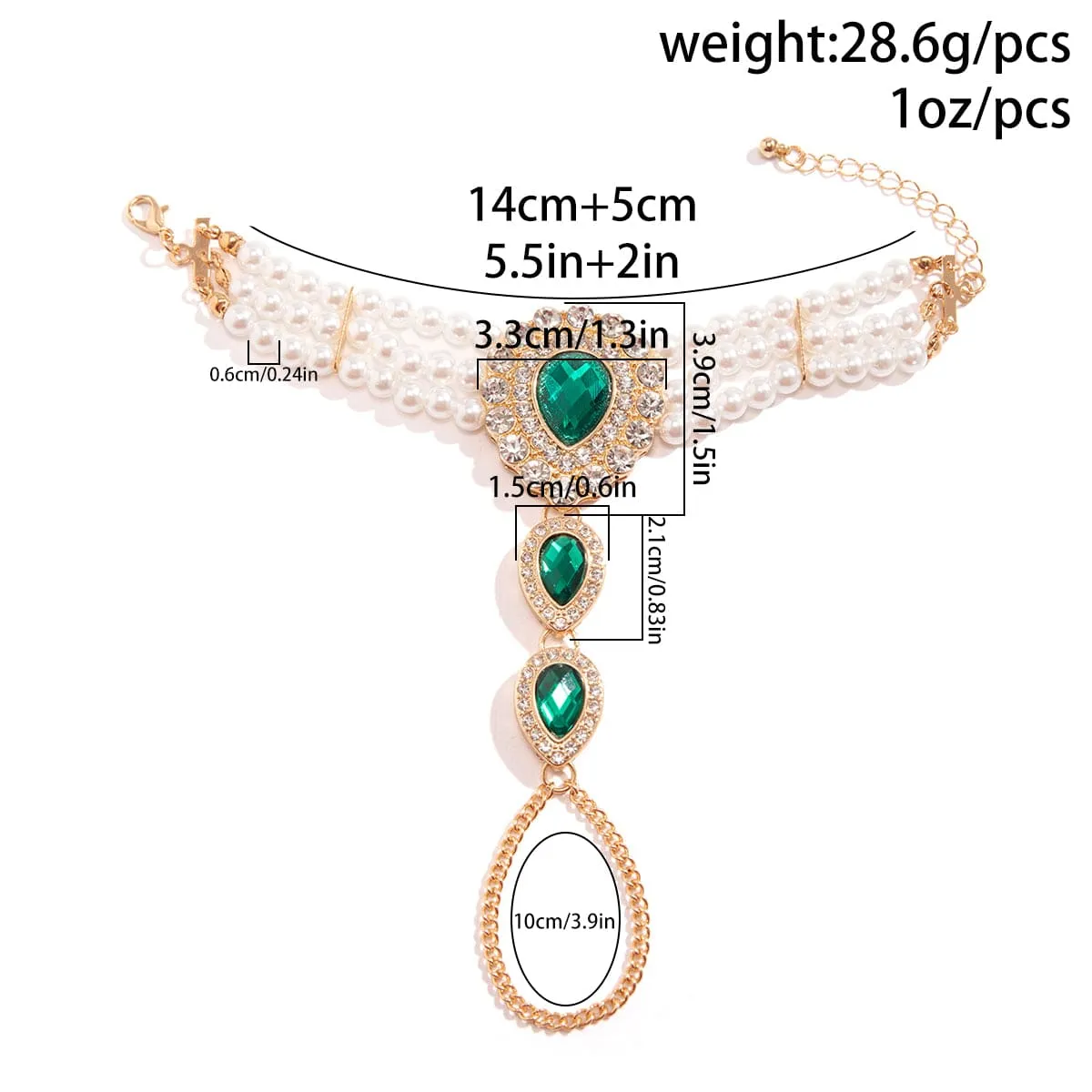 Classic Layered Emerald CZ Inlaid Pearl Chain Bracelet