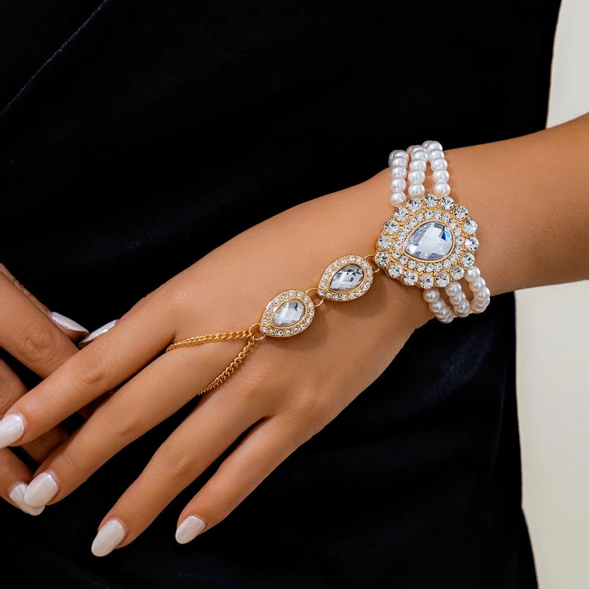 Classic Layered Emerald CZ Inlaid Pearl Chain Bracelet
