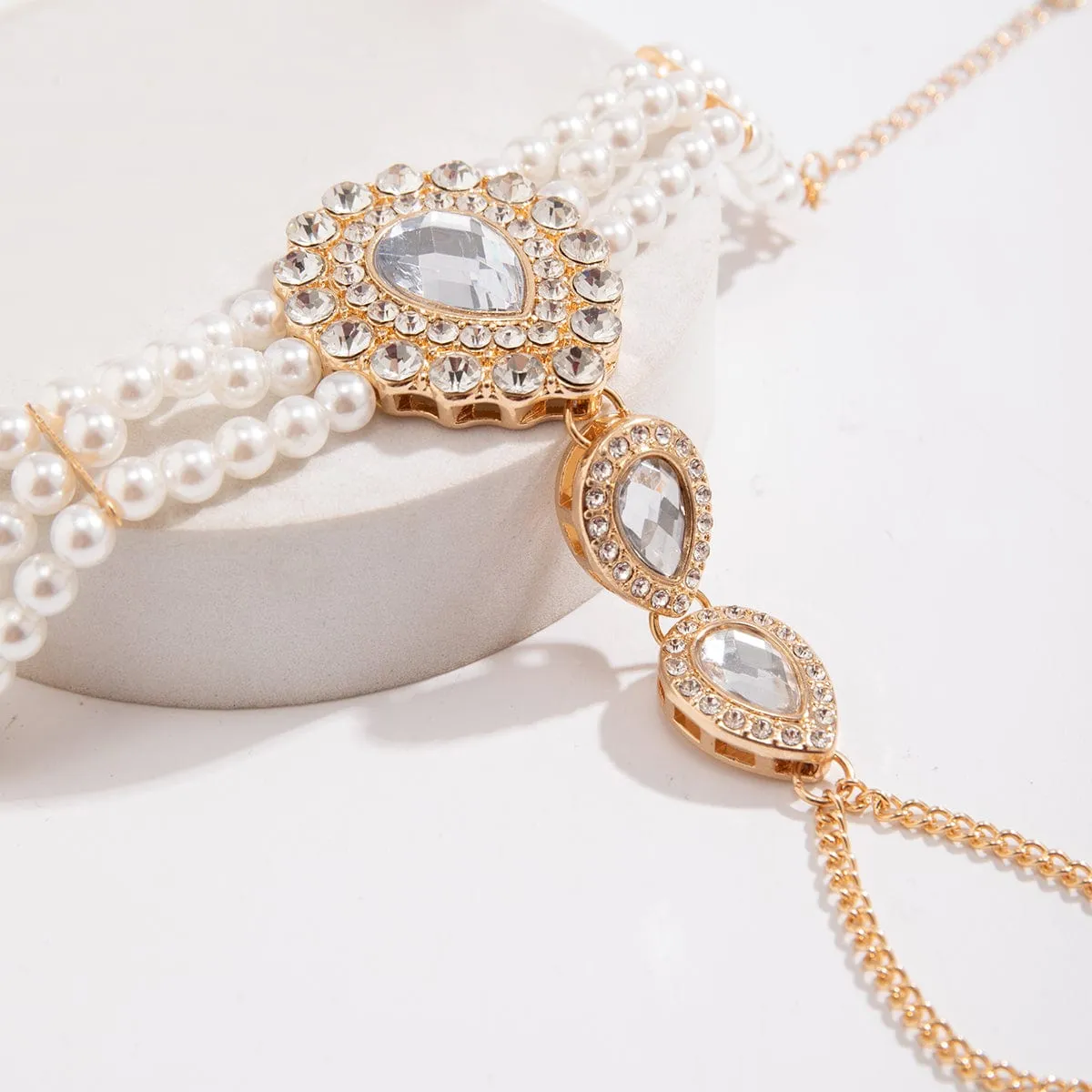 Classic Layered Emerald CZ Inlaid Pearl Chain Bracelet