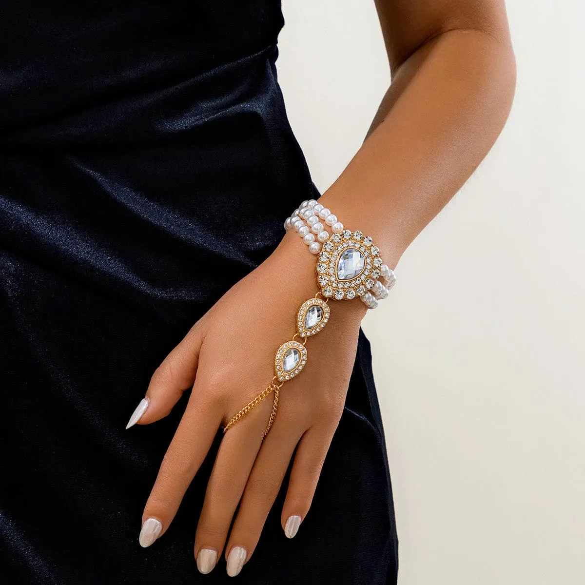 Classic Layered Emerald CZ Inlaid Pearl Chain Bracelet