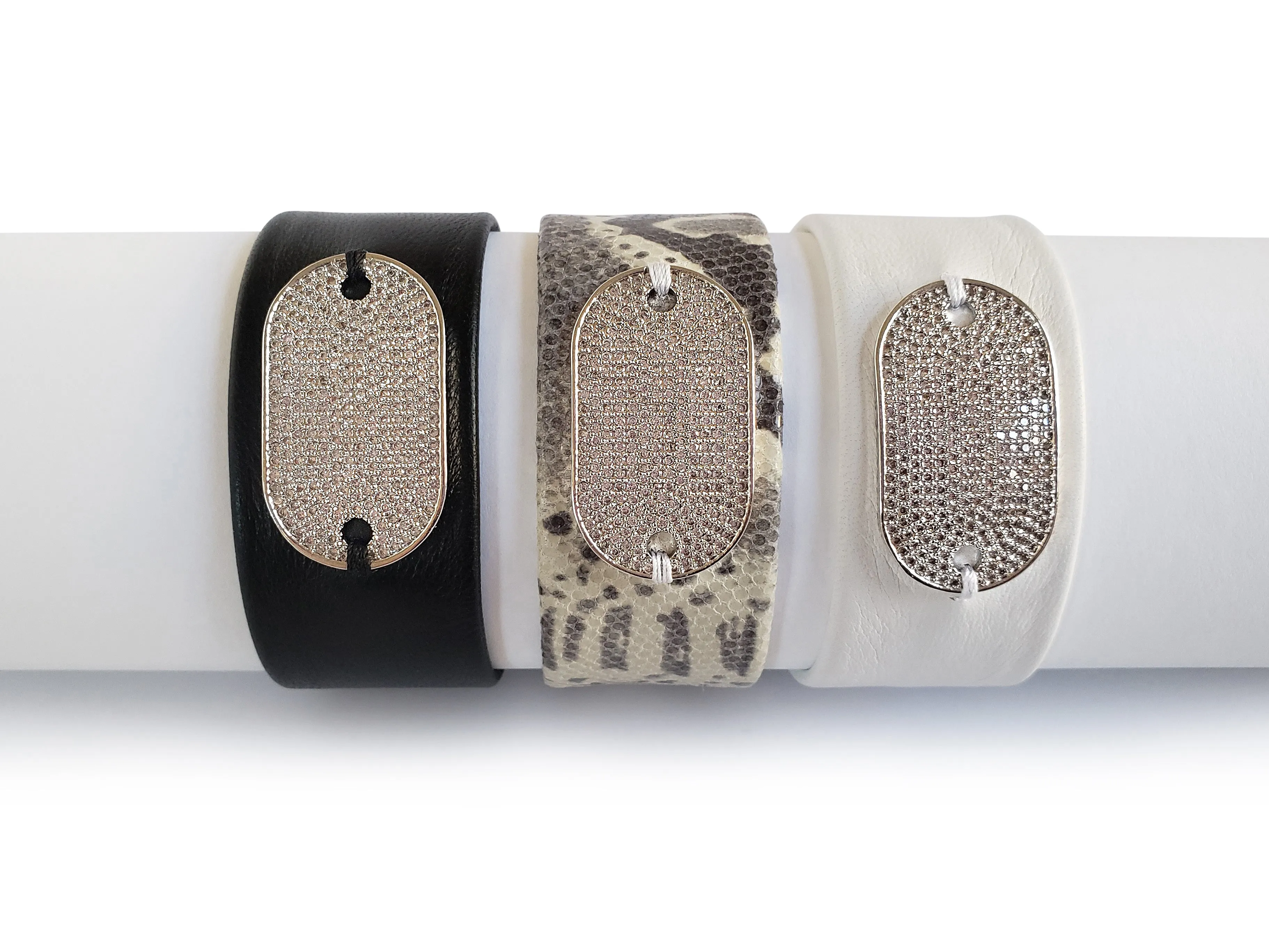 Classic Silver Rectangle Micro Pave SZ Tag Bracelet