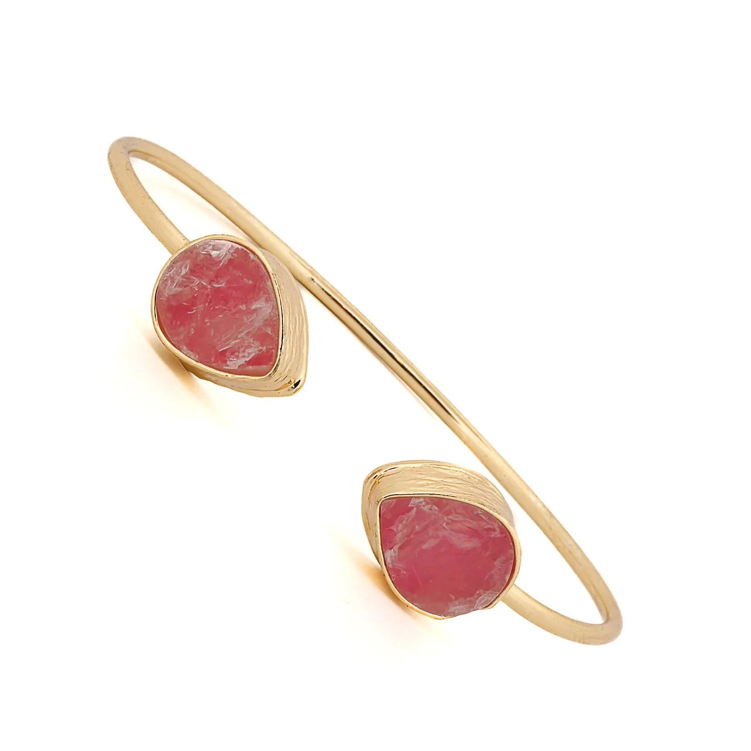 Cleopatra Pink Agate Gemstone Gold Cuff Bracelet