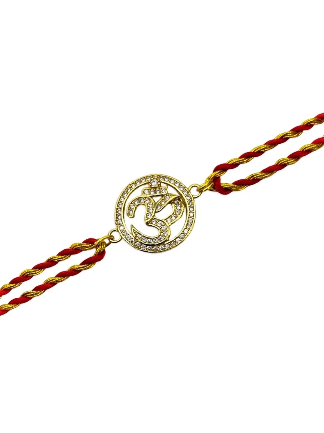 (Combo of 2) Unique Gold Plated Diamond Studded Om Rakhi Thread & Bracelet For Raksha Bandhan