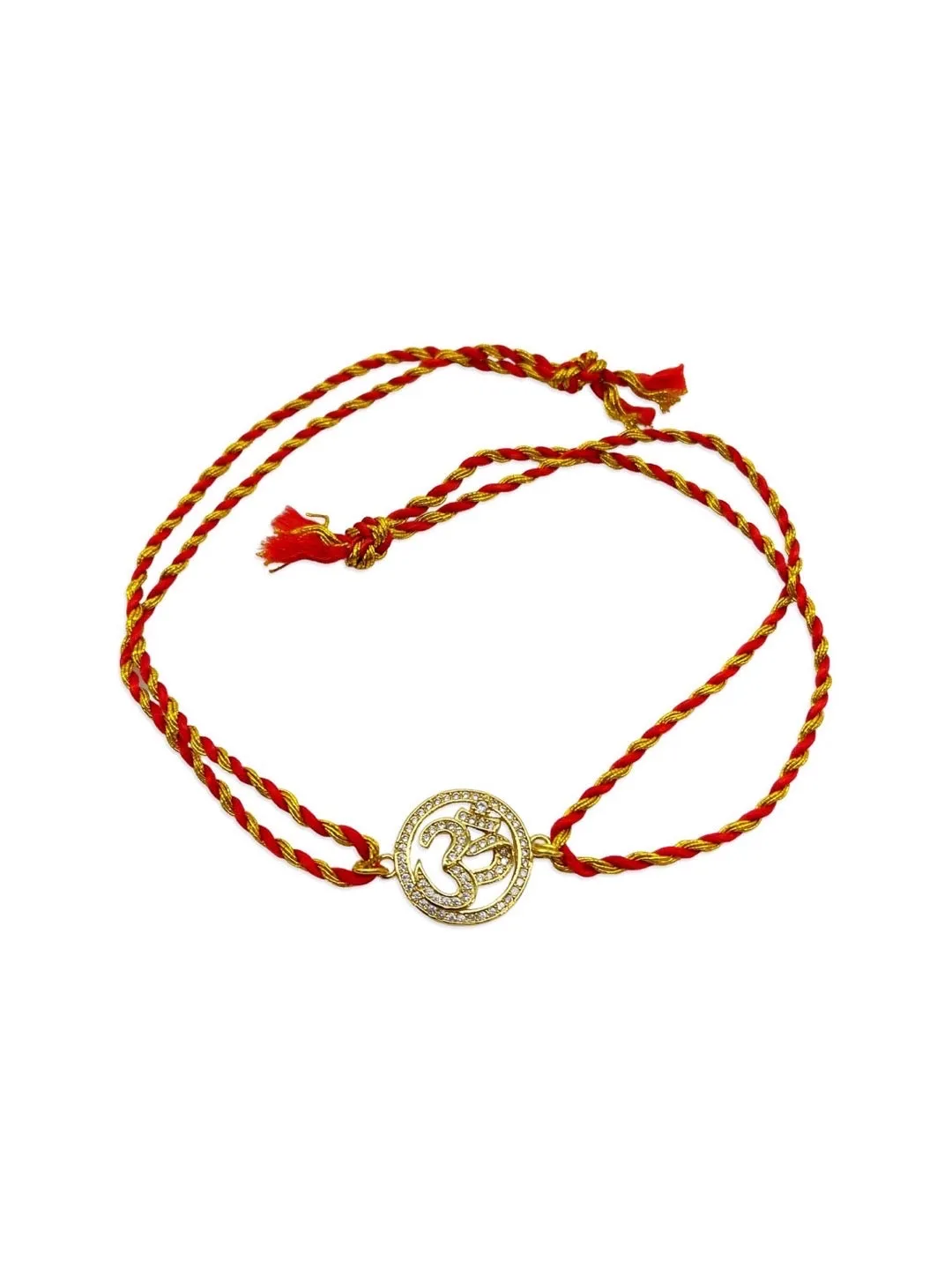 (Combo of 2) Unique Gold Plated Diamond Studded Om Rakhi Thread & Bracelet For Raksha Bandhan