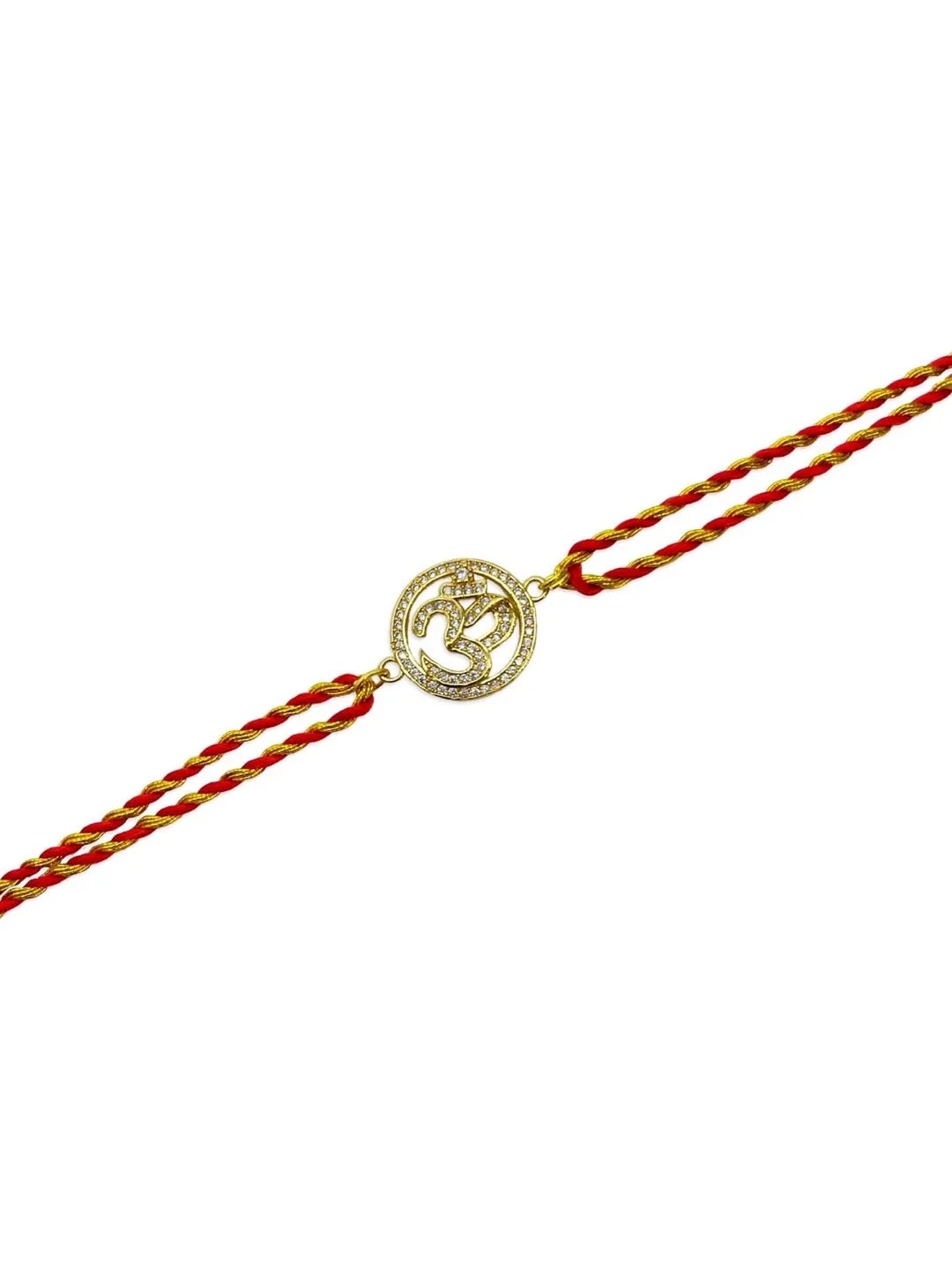 (Combo of 2) Unique Gold Plated Diamond Studded Om Rakhi Thread & Bracelet For Raksha Bandhan