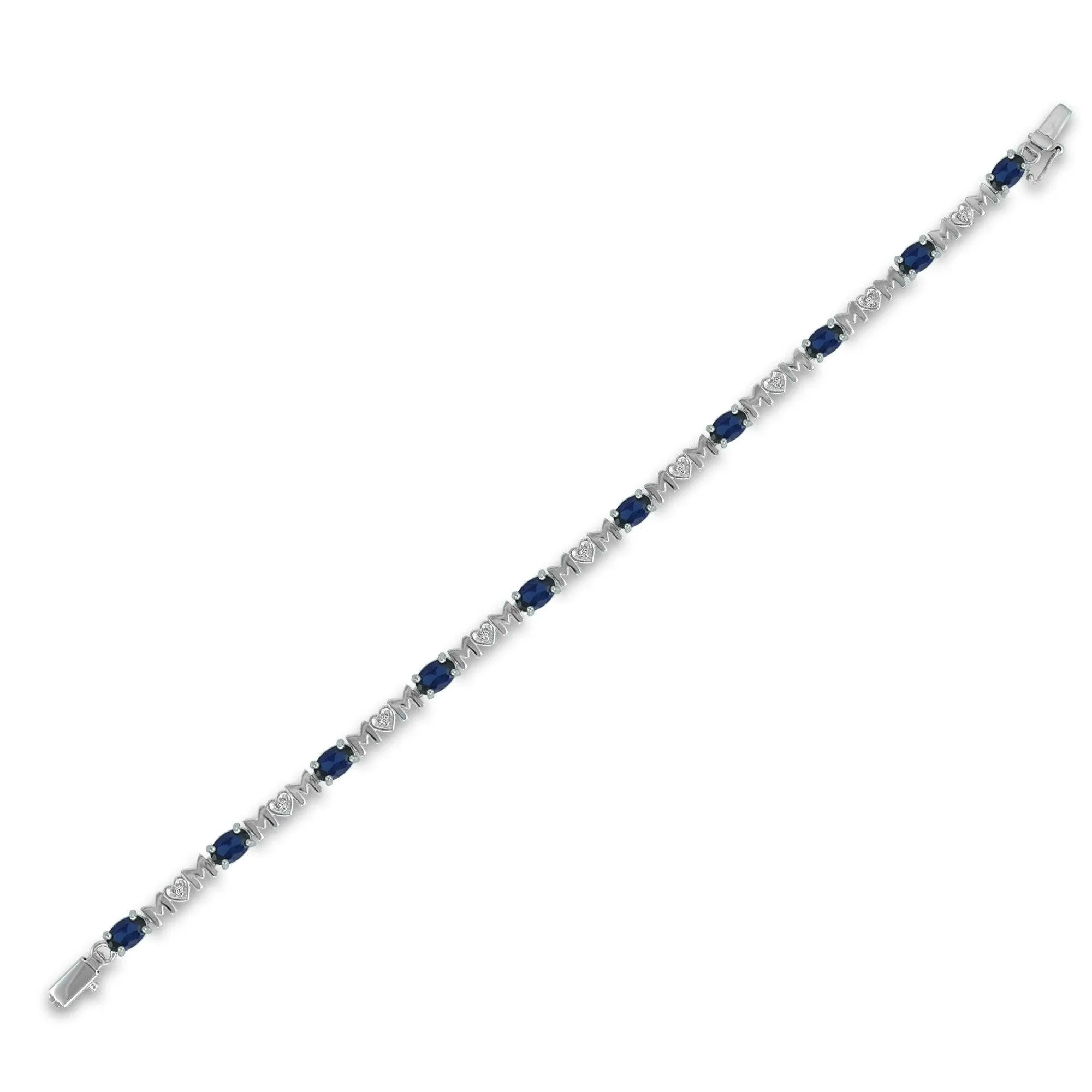 Created Blue Sapphire 'Mom' Bracelet in Silver