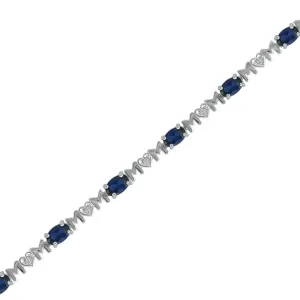 Created Blue Sapphire 'Mom' Bracelet in Silver