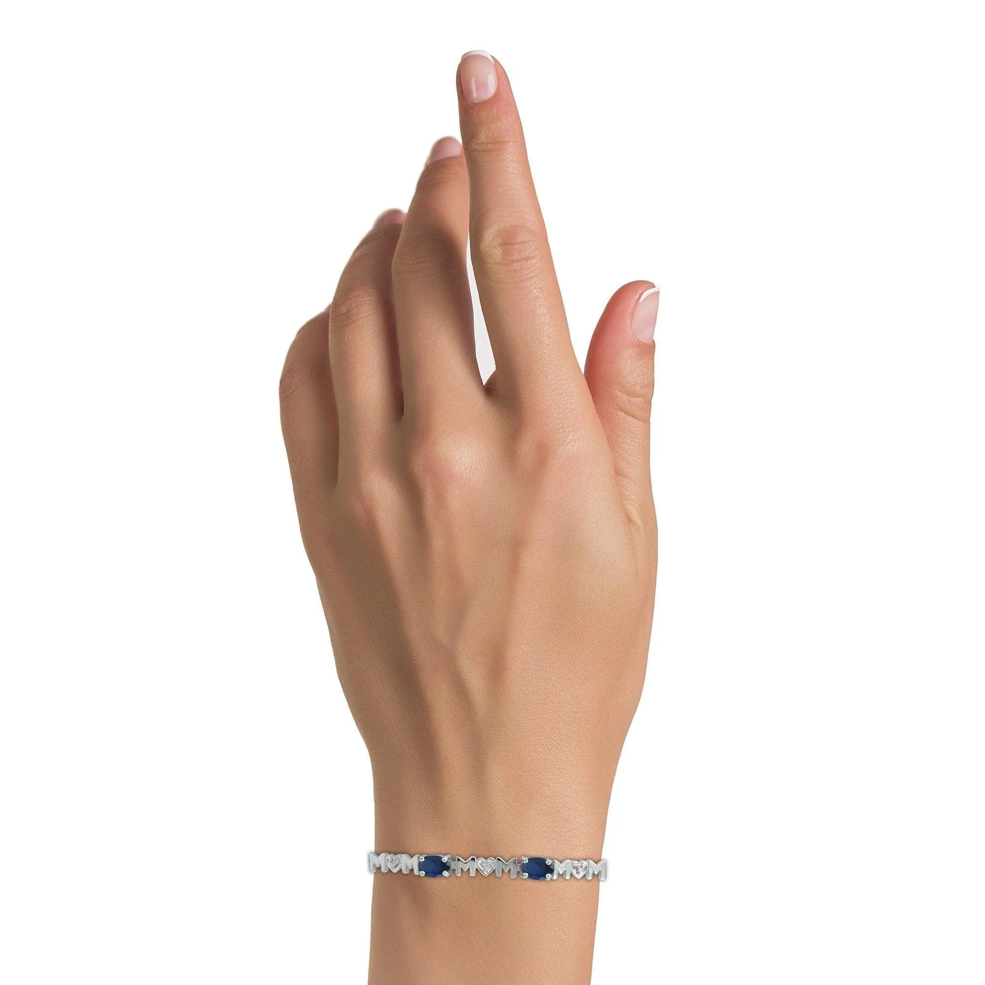 Created Blue Sapphire 'Mom' Bracelet in Silver