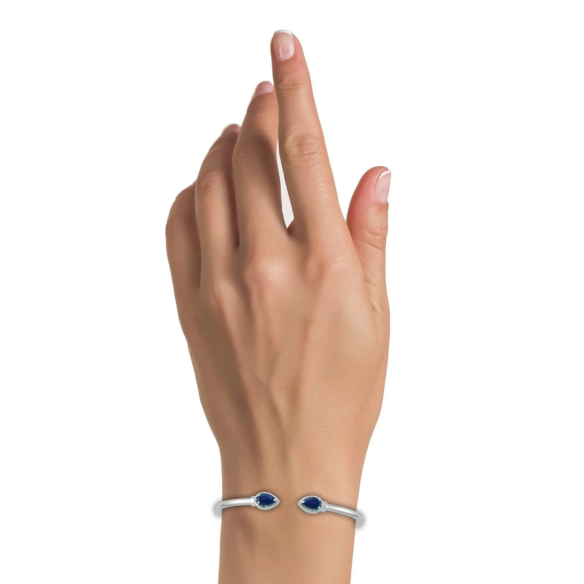 Created Sapphire and Diamond Silver Hinged Bangle